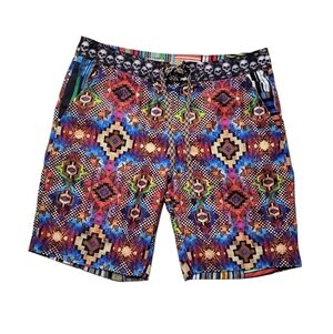 B10. Robert Graham Multicolor Geometric Board Shorts - 38